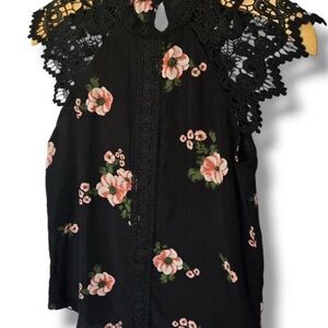 No boundaries blouses for women floral Xl (15-17) Floral Black Lace Trim Women's